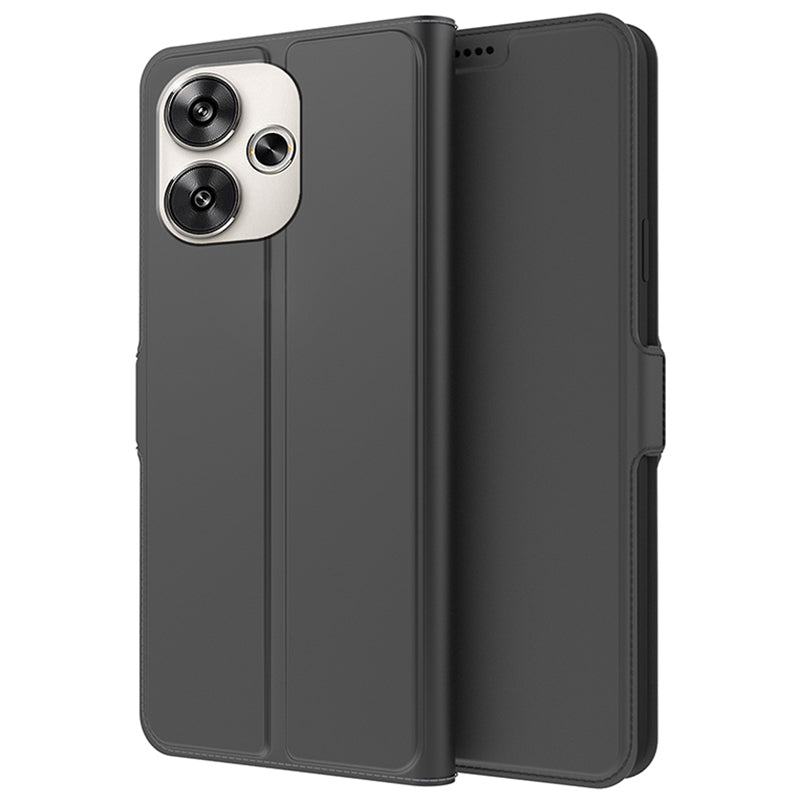 For Xiaomi Redmi Turbo 3 5G Magnetic Case PU+TPU Stand Phone Cover with Card Holder - Black