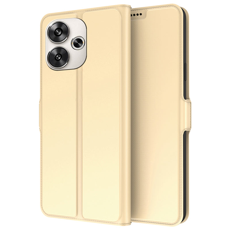 For Xiaomi Redmi Turbo 3 5G Magnetic Case PU+TPU Stand Phone Cover with Card Holder - Gold