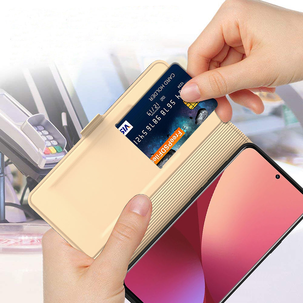 For Xiaomi Redmi Turbo 3 5G Magnetic Case PU+TPU Stand Phone Cover with Card Holder - Gold