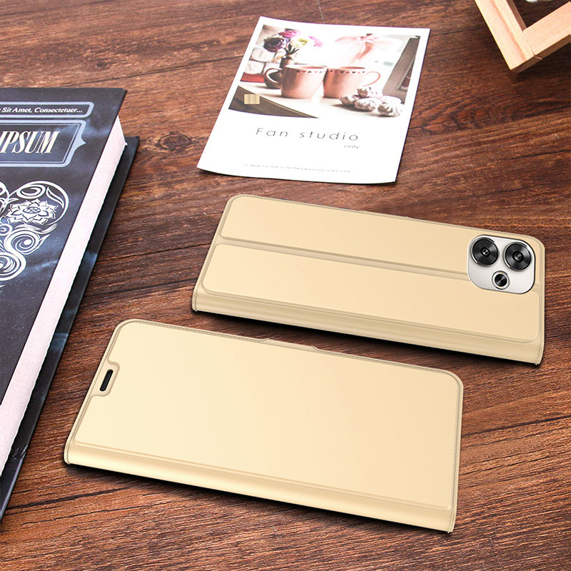 For Xiaomi Redmi Turbo 3 5G Magnetic Case PU+TPU Stand Phone Cover with Card Holder - Gold
