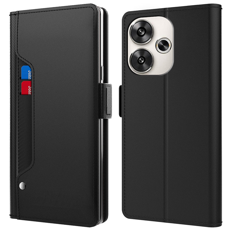 For Xiaomi Redmi Turbo 3 5G Case PU Leather Card Holder Make Up Mirror Phone Cover - Black