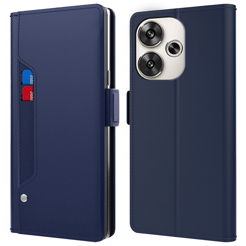 For Xiaomi Redmi Turbo 3 5G Case PU Leather Card Holder Make Up Mirror Phone Cover - Blue