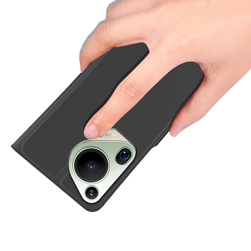 For Huawei Pura 70 Ultra Case Card Holder PU+TPU Stand Phone Cover - Black