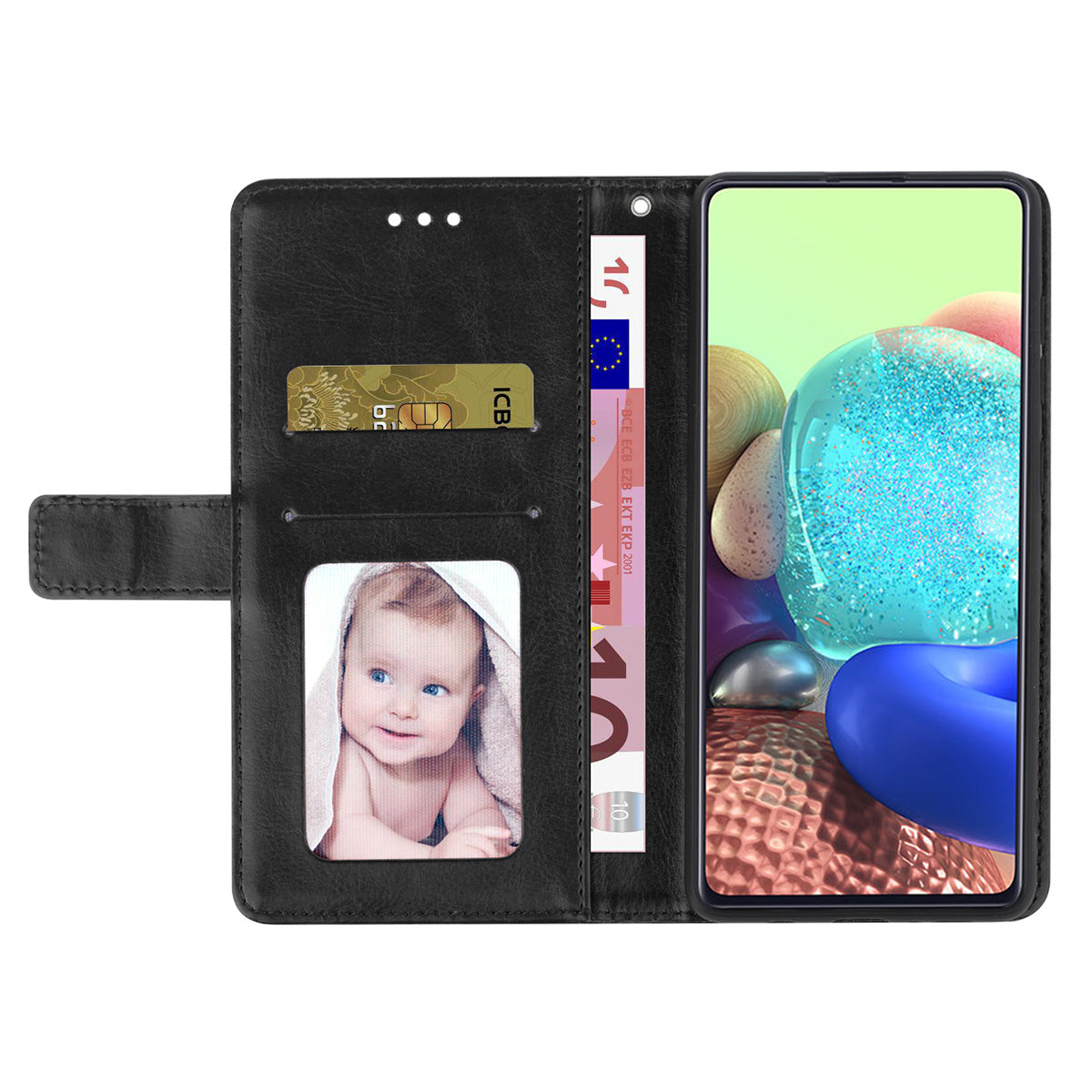 HT01 For Honor 200 Lite Case Stand Wallet Leather Cover Imprinted Design Phone Shell - Black