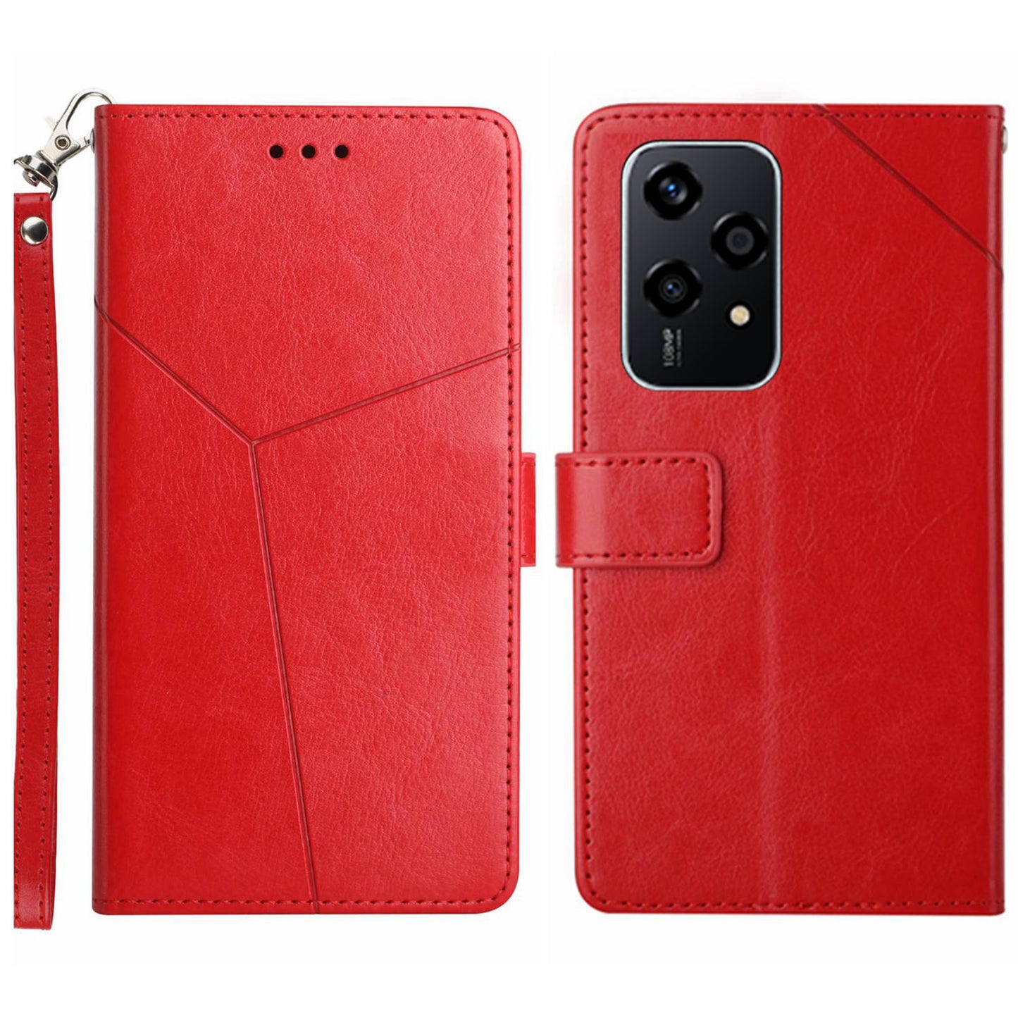 HT01 For Honor 200 Lite Case Stand Wallet Leather Cover Imprinted Design Phone Shell - Red