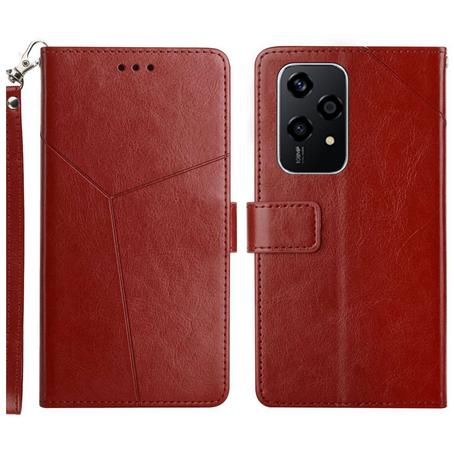 HT01 For Honor 200 Lite Case Stand Wallet Leather Cover Imprinted Design Phone Shell - Brown
