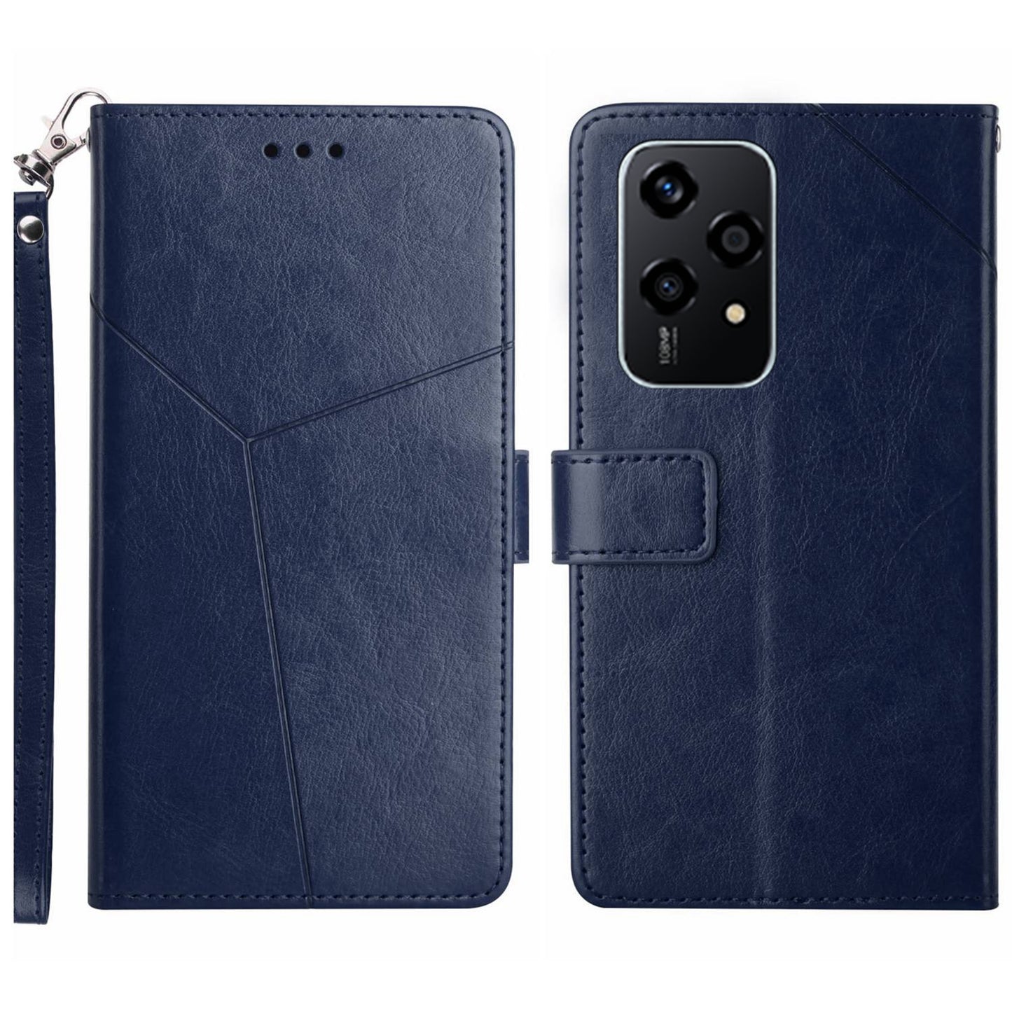 HT01 For Honor 200 Lite Case Stand Wallet Leather Cover Imprinted Design Phone Shell - Blue