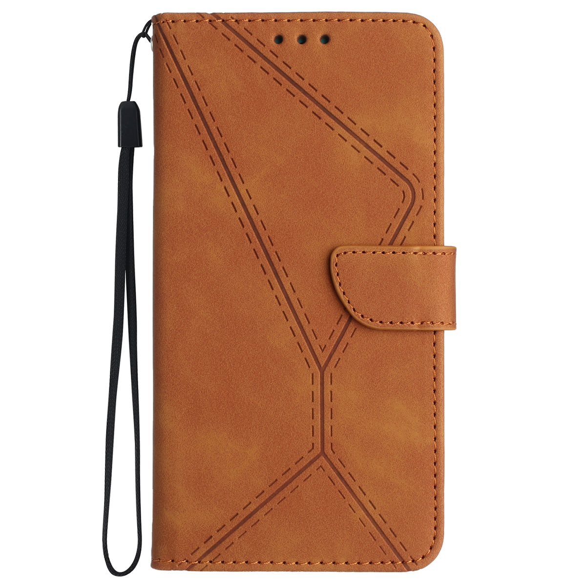 HT05 For Honor 200 Lite Case Lines Imprinted Leather Flip Magnetic Phone Cover - Brown