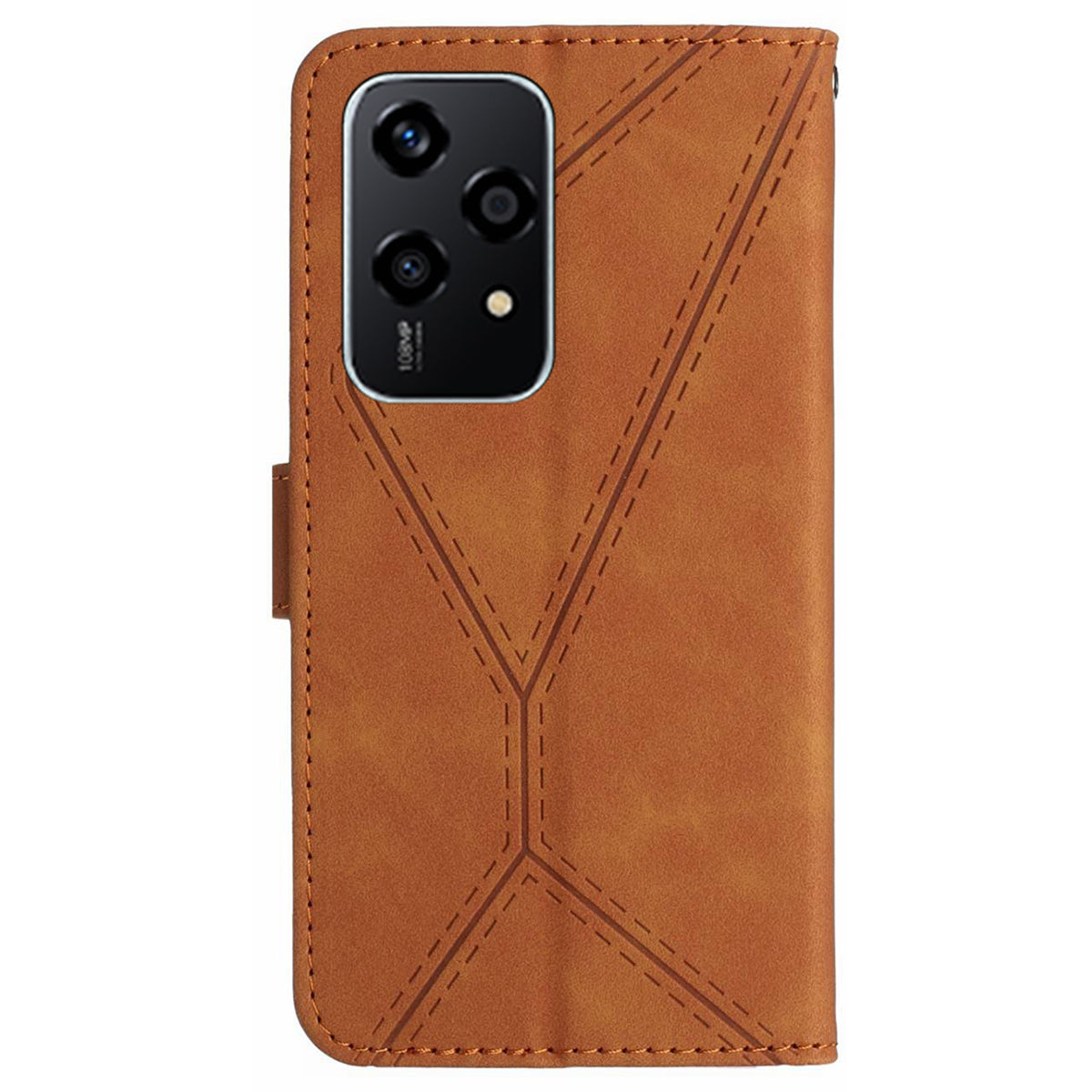 HT05 For Honor 200 Lite Case Lines Imprinted Leather Flip Magnetic Phone Cover - Brown