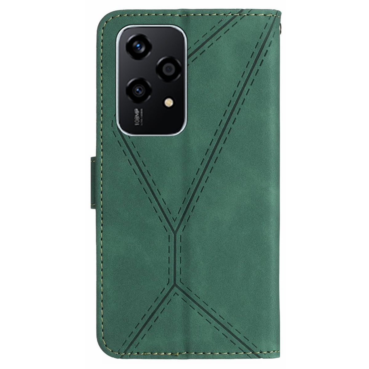HT05 For Honor 200 Lite Case Lines Imprinted Leather Flip Magnetic Phone Cover - Green