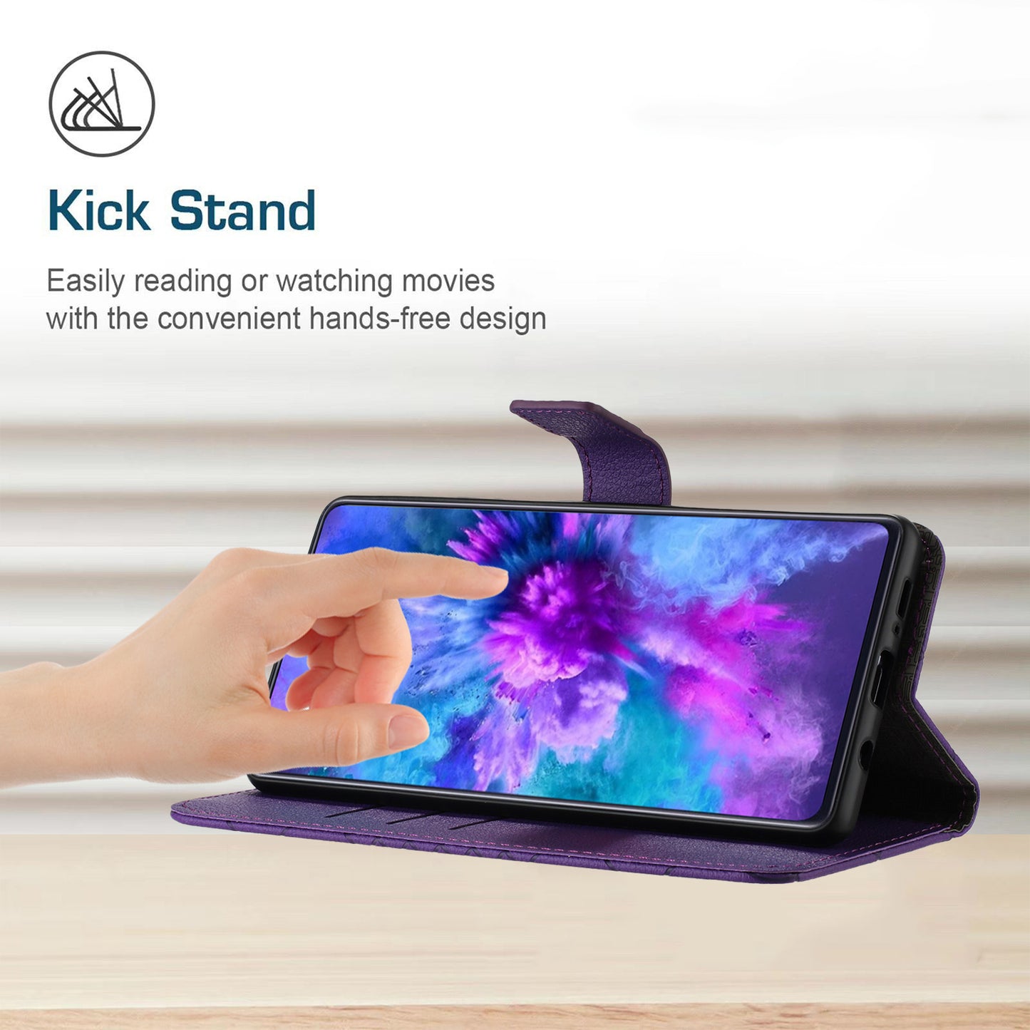 HT06 For Honor 200 Lite Magnetic Phone Case Rhombus Pattern Leather Stand Cover - Dark Purple