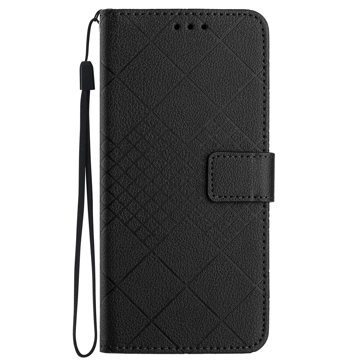 HT06 For Honor 200 Lite Magnetic Phone Case Rhombus Pattern Leather Stand Cover - Black