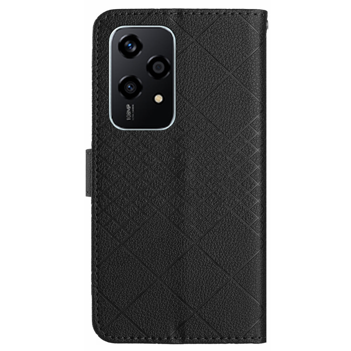 HT06 For Honor 200 Lite Magnetic Phone Case Rhombus Pattern Leather Stand Cover - Black