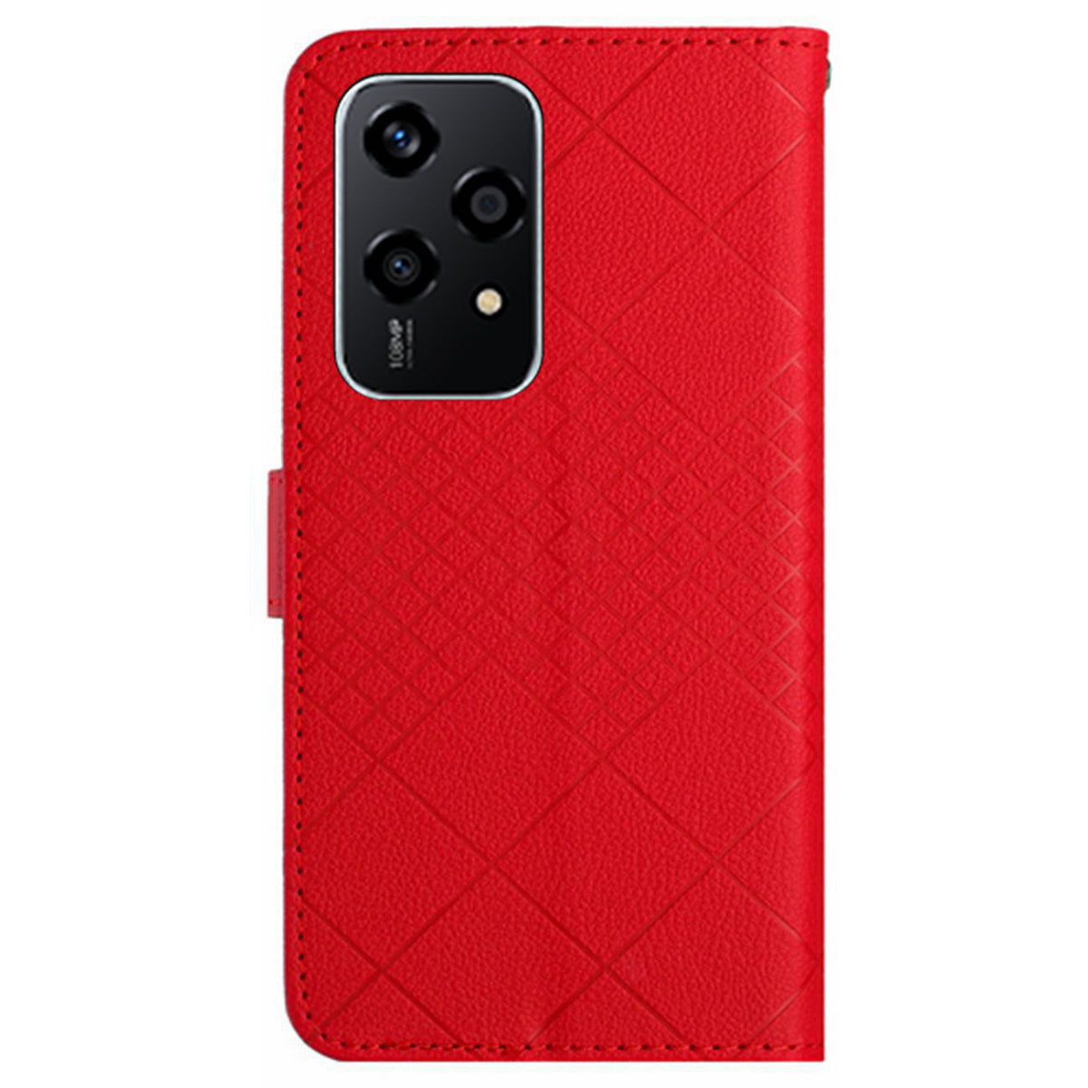 HT06 For Honor 200 Lite Magnetic Phone Case Rhombus Pattern Leather Stand Cover - Red