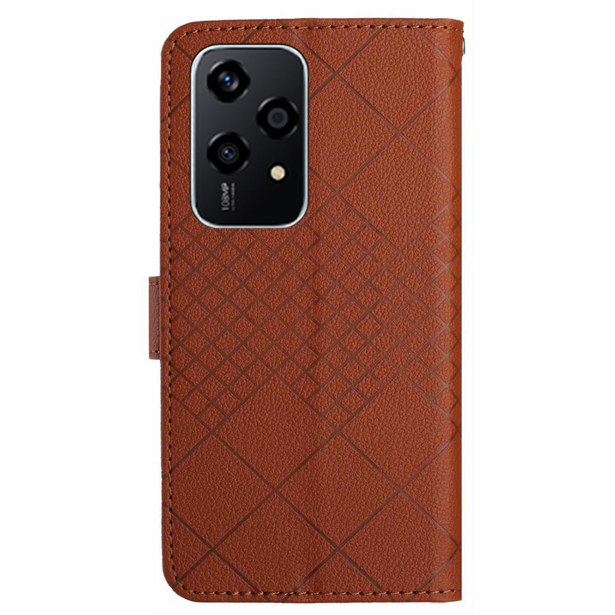 HT06 For Honor 200 Lite Magnetic Phone Case Rhombus Pattern Leather Stand Cover - Brown