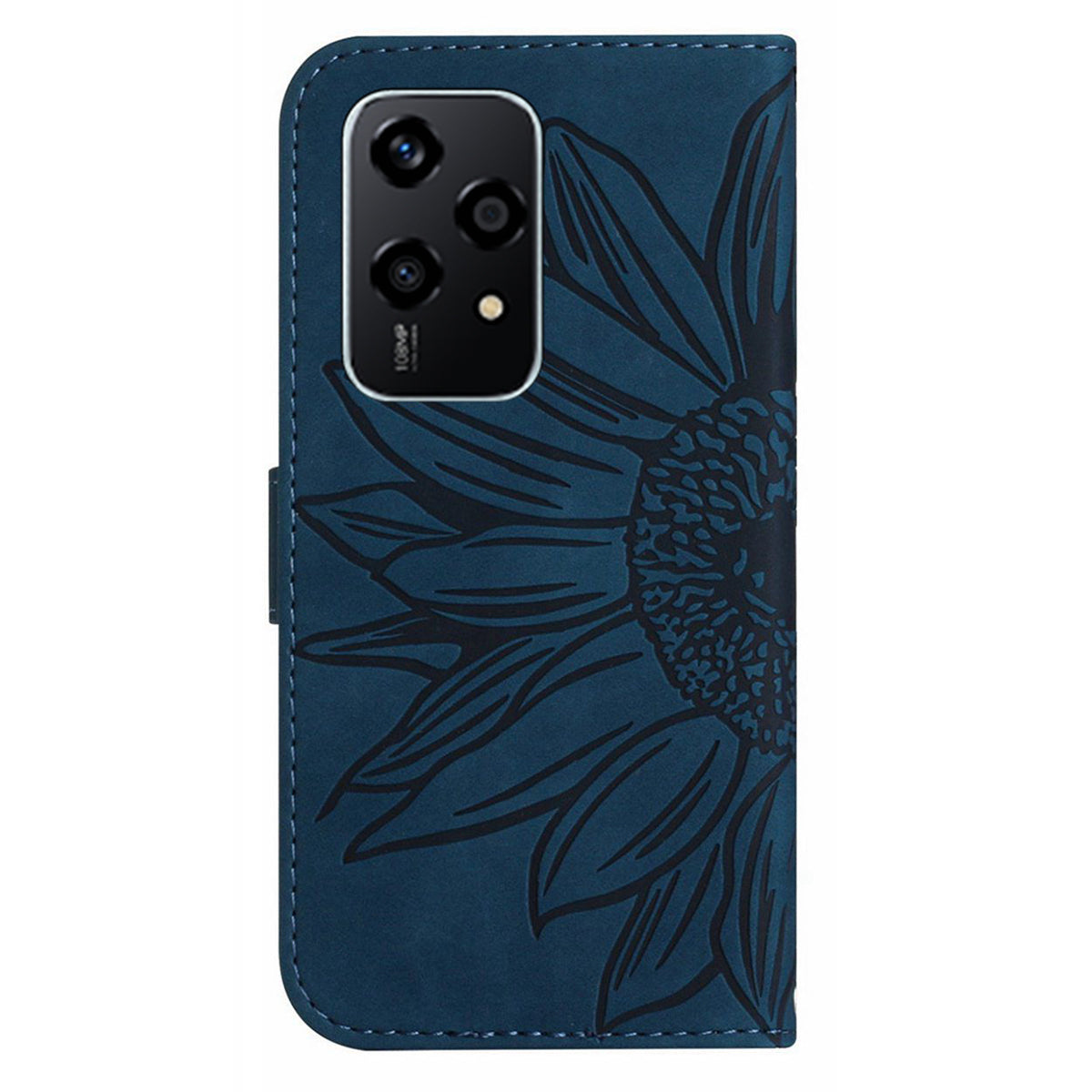 HT04 For Honor 200 Lite Case PU Leather Cell Phone Cover with Hand Strap Imprinted Sunflower Printed - Dark Blue