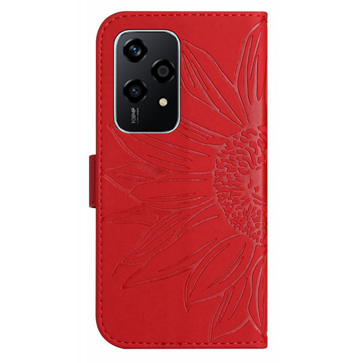 HT04 For Honor 200 Lite Case PU Leather Cell Phone Cover with Hand Strap Imprinted Sunflower Printed - Red