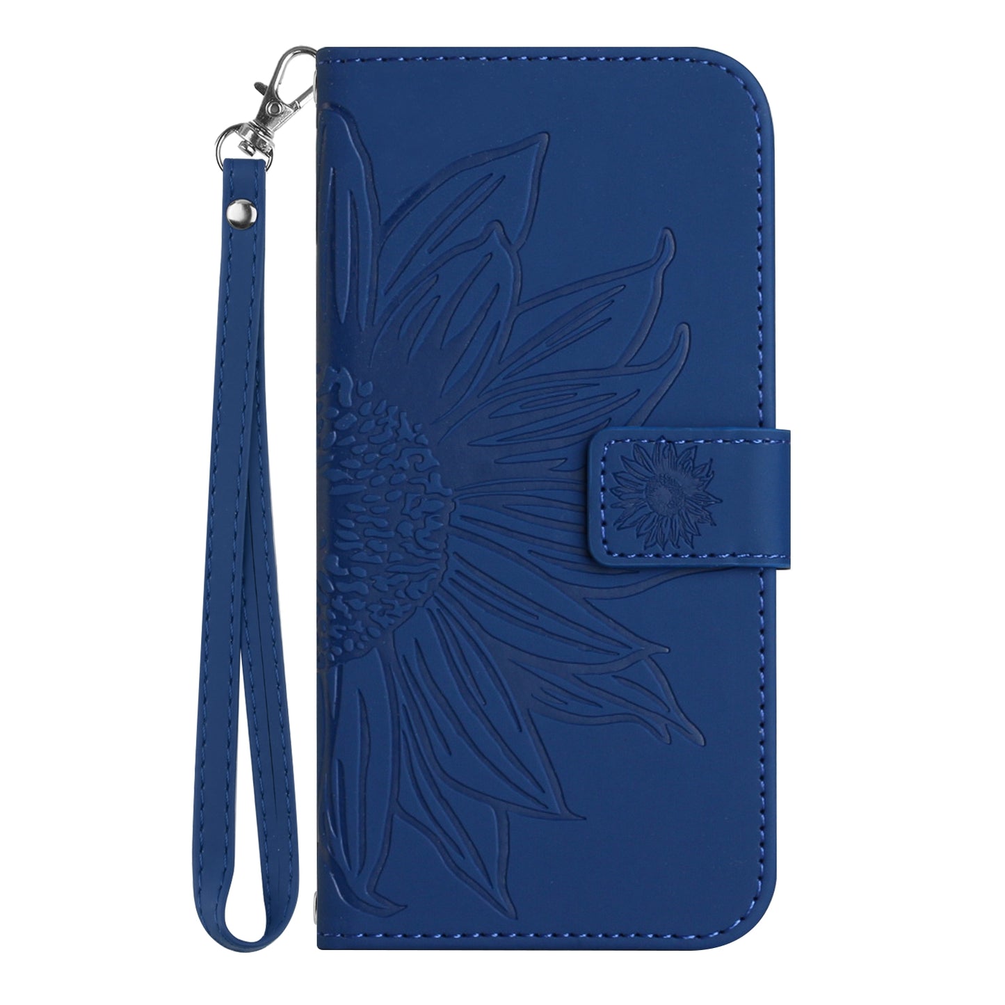 HT04 For Honor 200 Lite Case PU Leather Cell Phone Cover with Hand Strap Imprinted Sunflower Printed - Sapphire