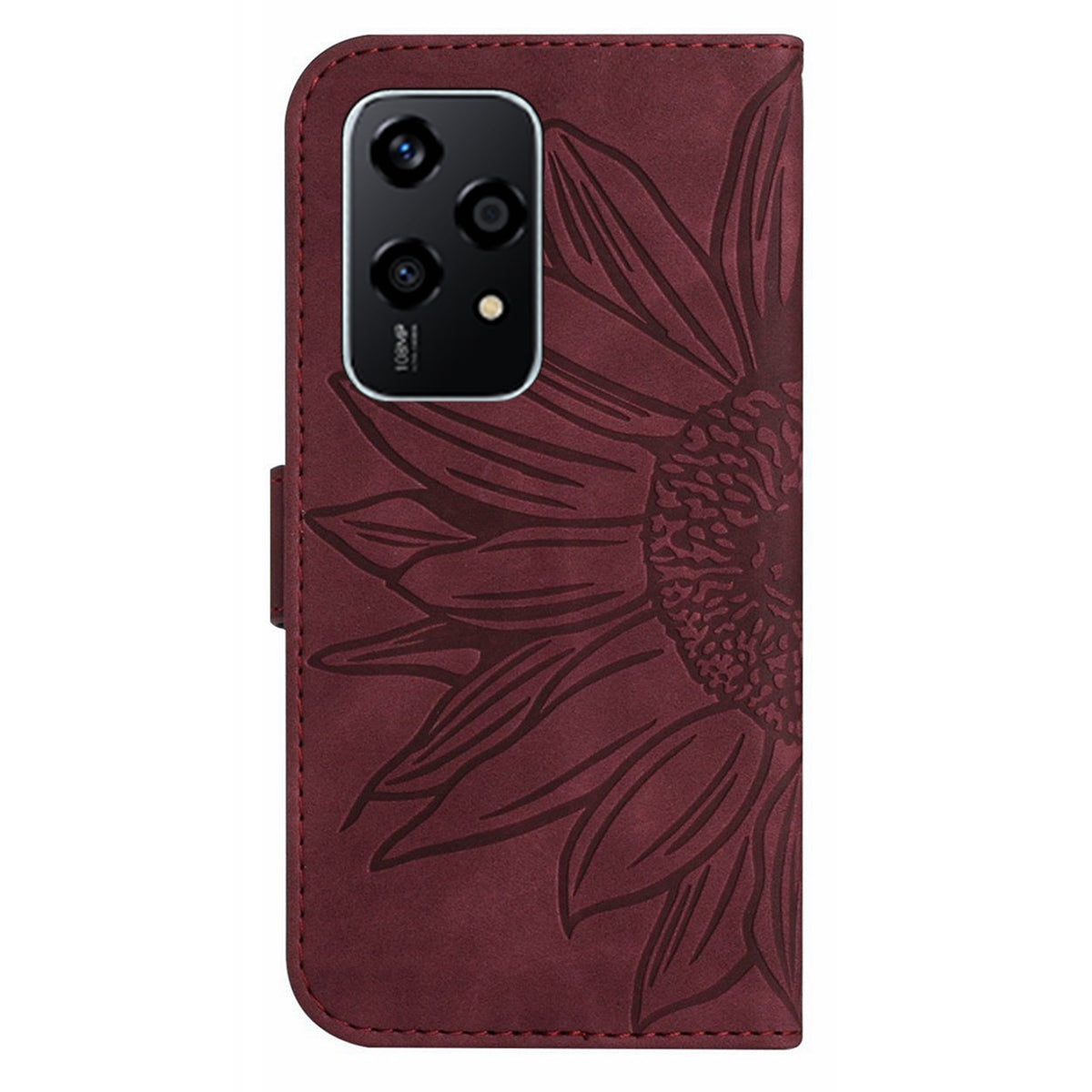 HT04 For Honor 200 Lite Case PU Leather Cell Phone Cover with Hand Strap Imprinted Sunflower Printed - Wine Red