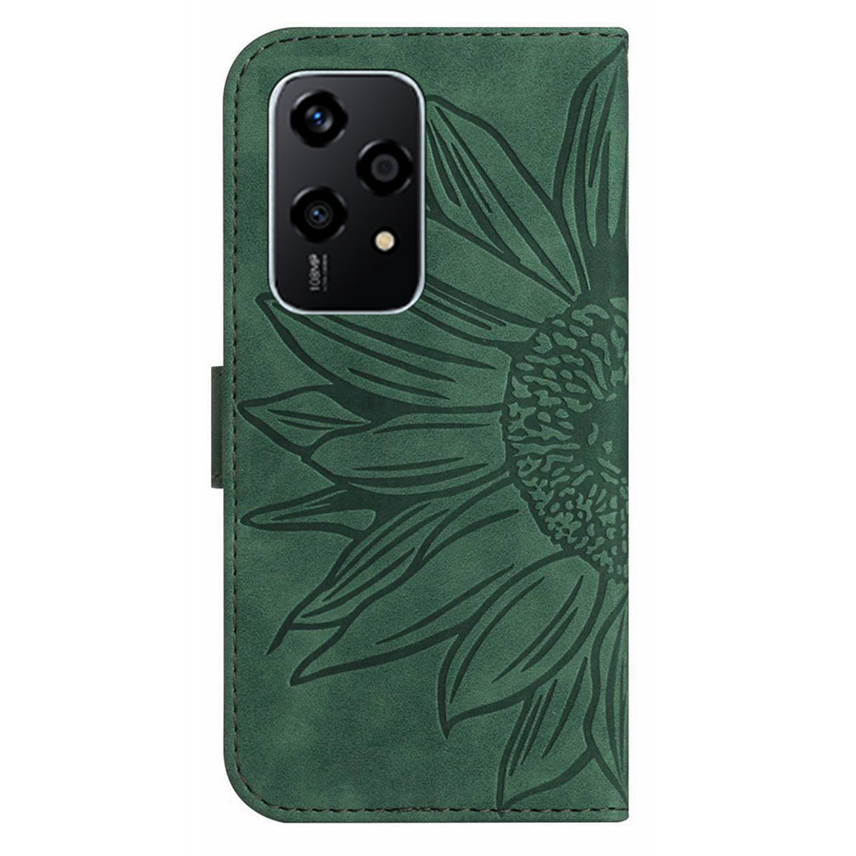 HT04 For Honor 200 Lite Case PU Leather Cell Phone Cover with Hand Strap Imprinted Sunflower Printed - Green