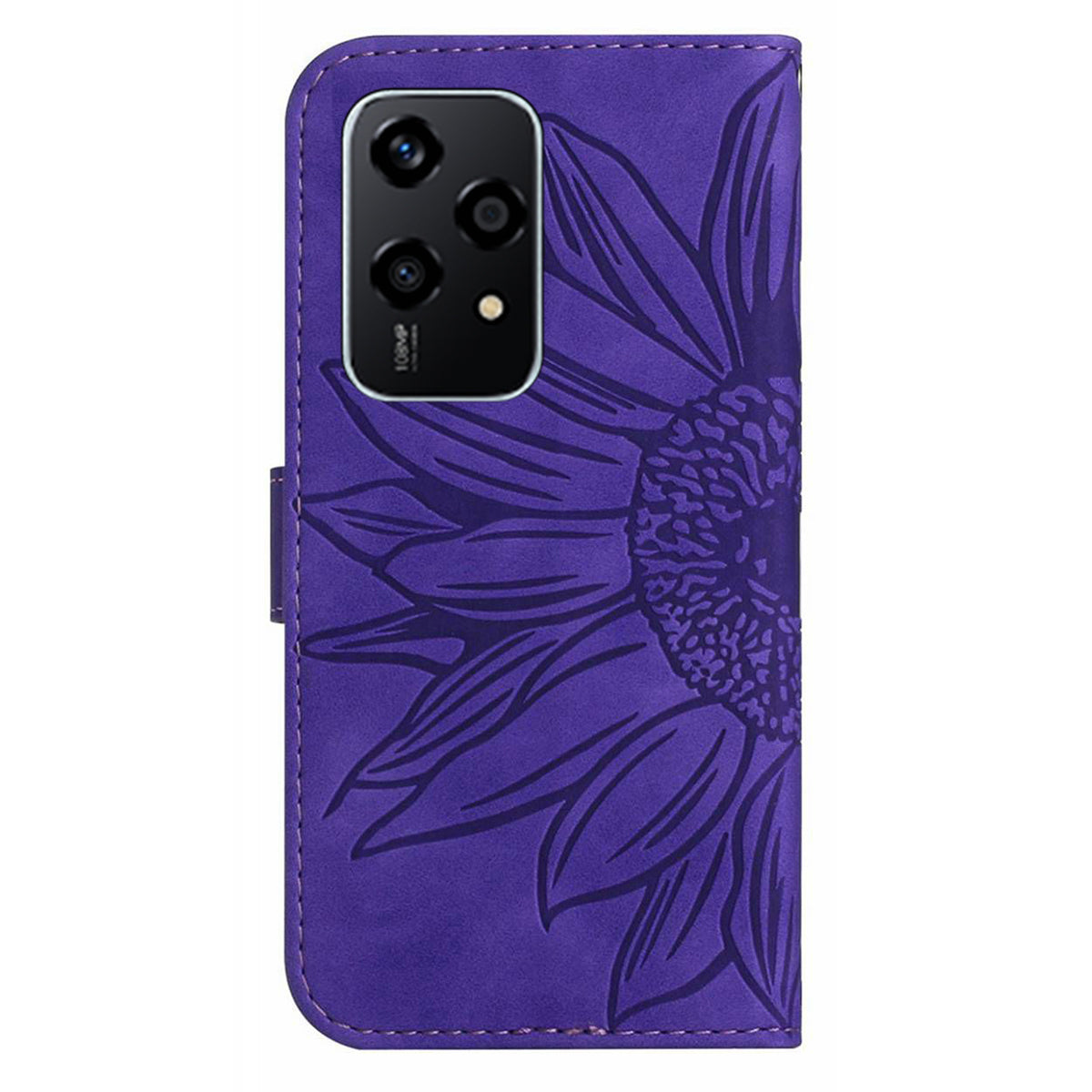 HT04 For Honor 200 Lite Case PU Leather Cell Phone Cover with Hand Strap Imprinted Sunflower Printed - Dark Purple
