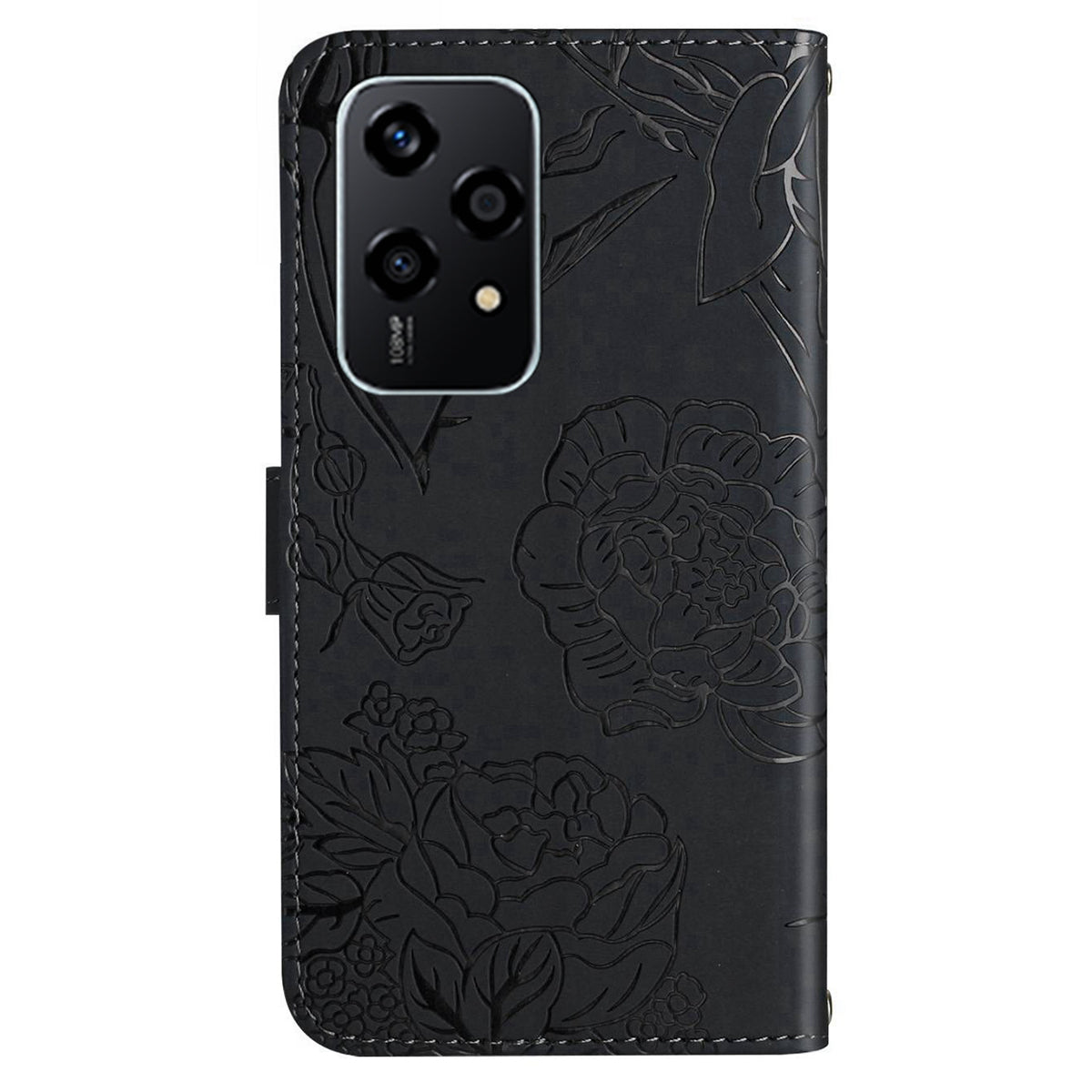 HT03 For Honor 200 Lite Leather Case Imprinted Full Protection Phone Wallet Cover with Strap - Black