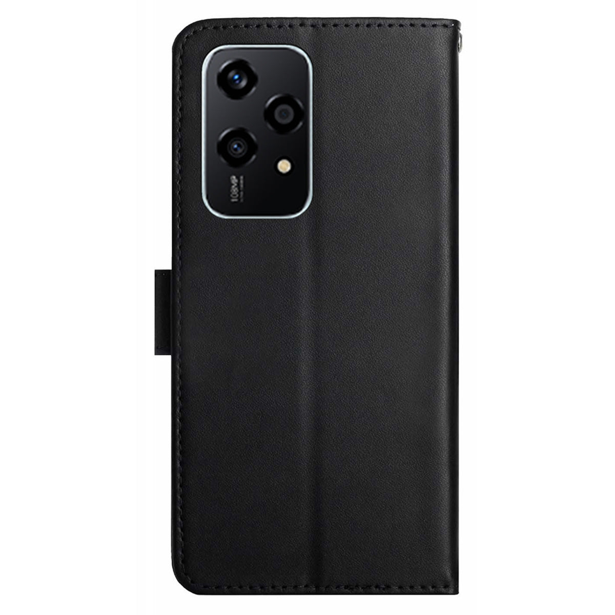 HT02 For Honor 200 Lite Case Genuine Cow Leather Phone Shell Nappa Texture Stand Cover - Black