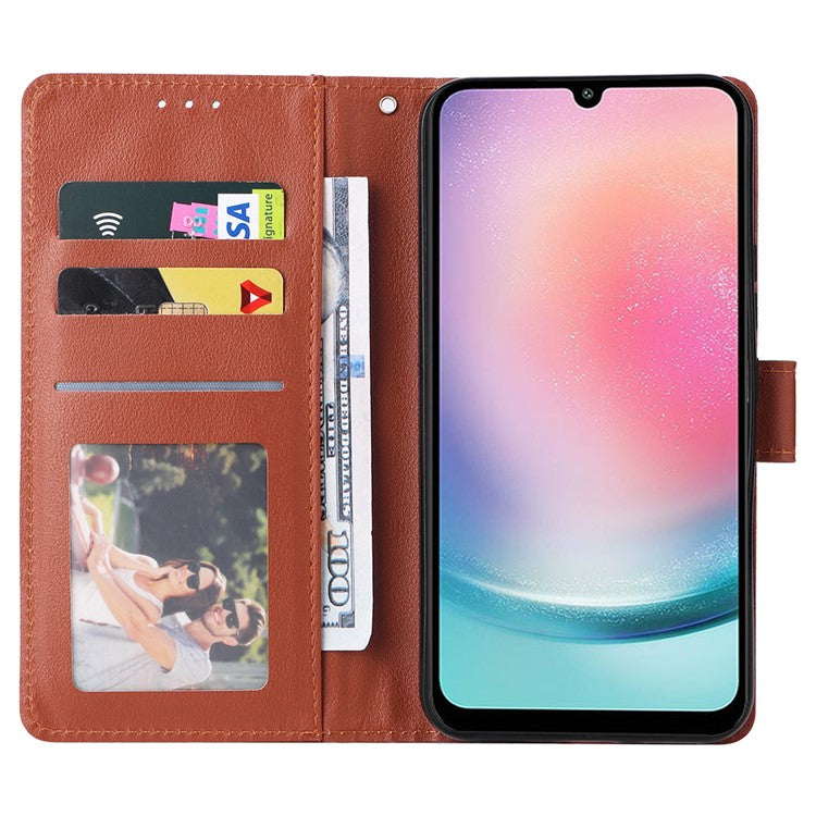 For Samsung Galaxy A24 4G (162.1 x 77.6 x 8.3mm) Case PU Leather Folio Stand View Phone Cover - Brown