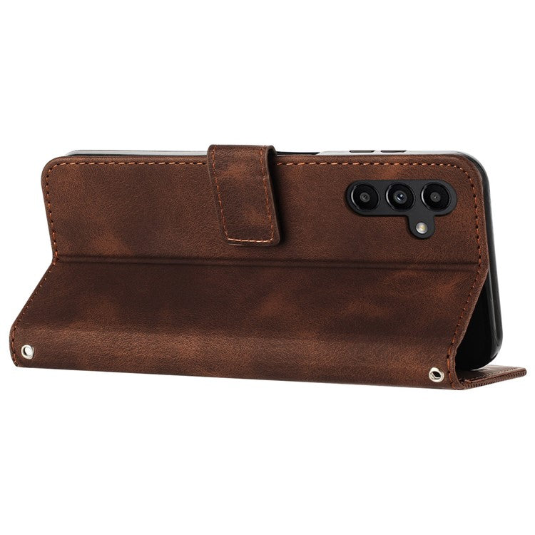 For Samsung Galaxy M15 5G / F15 5G Wholesale Phone Case Triangle Imprinted PU Leather Wallet Cover - Brown