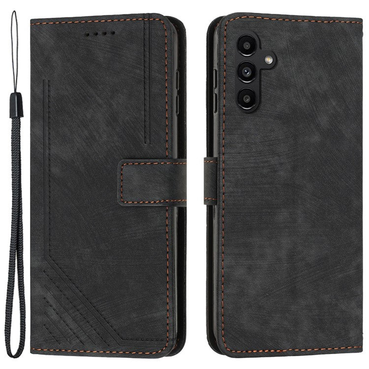 PU Leather Phone Case for Samsung Galaxy M15 5G / F15 5G Imprinted Lines Stand Wallet Phone Cover - Black
