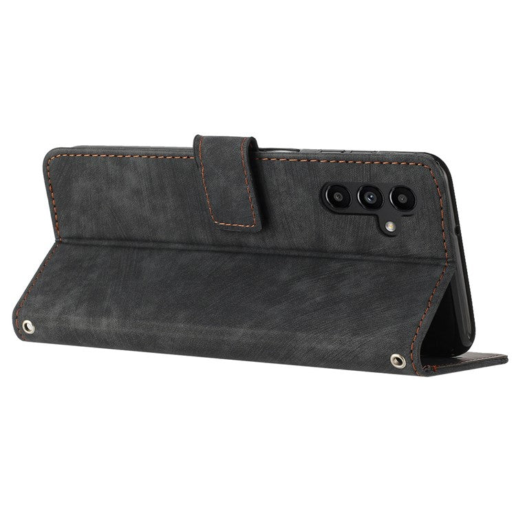 PU Leather Phone Case for Samsung Galaxy M15 5G / F15 5G Imprinted Lines Stand Wallet Phone Cover - Black
