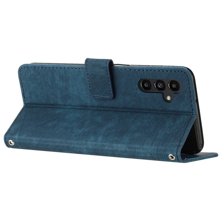 PU Leather Phone Case for Samsung Galaxy M15 5G / F15 5G Imprinted Lines Stand Wallet Phone Cover - Sapphire