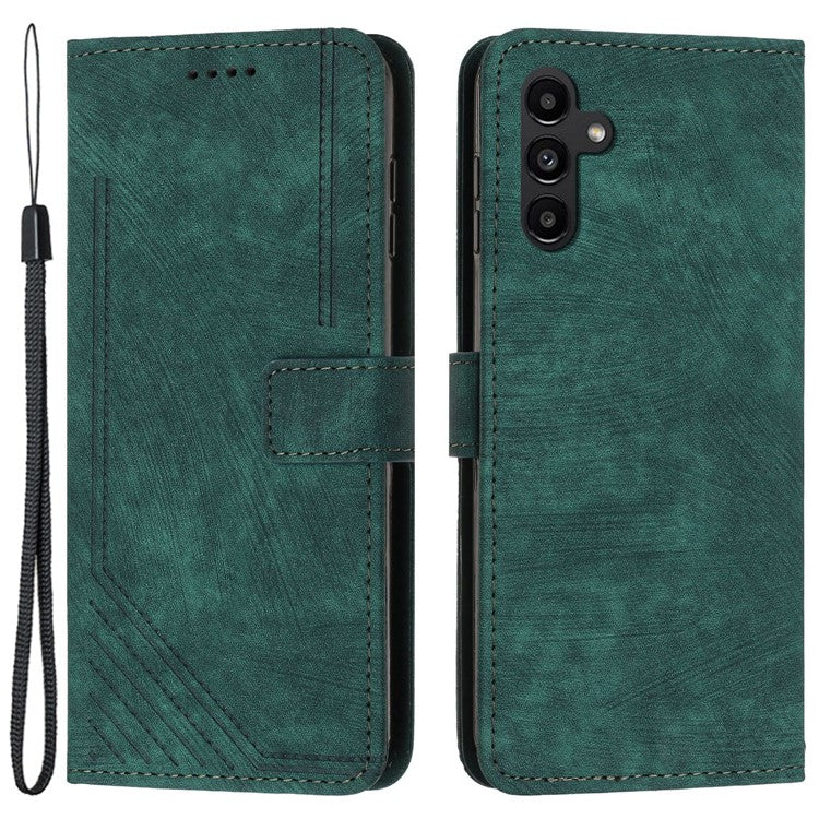 PU Leather Phone Case for Samsung Galaxy M15 5G / F15 5G Imprinted Lines Stand Wallet Phone Cover - Green