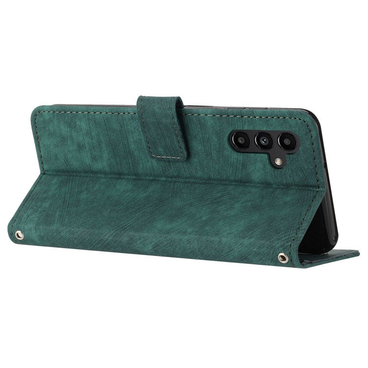 PU Leather Phone Case for Samsung Galaxy M15 5G / F15 5G Imprinted Lines Stand Wallet Phone Cover - Green