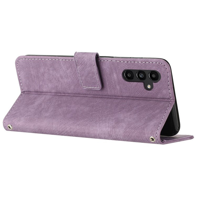 PU Leather Phone Case for Samsung Galaxy M15 5G / F15 5G Imprinted Lines Stand Wallet Phone Cover - Purple