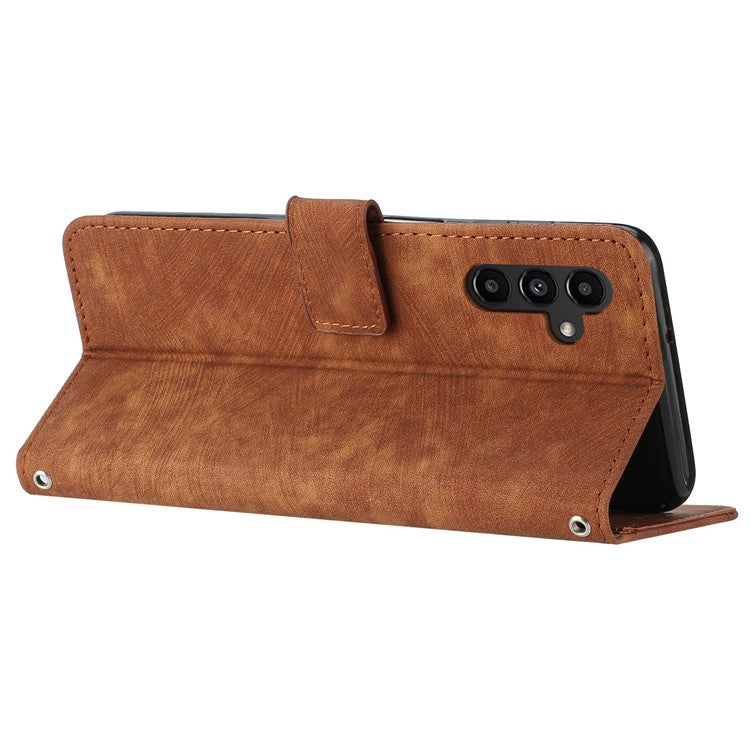 PU Leather Phone Case for Samsung Galaxy M15 5G / F15 5G Imprinted Lines Stand Wallet Phone Cover - Brown