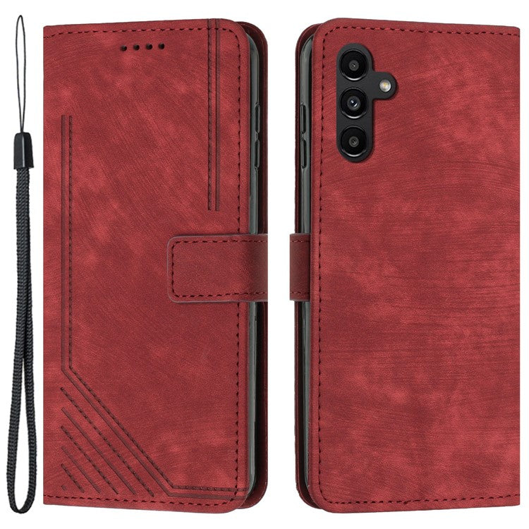 PU Leather Phone Case for Samsung Galaxy M15 5G / F15 5G Imprinted Lines Stand Wallet Phone Cover - Red