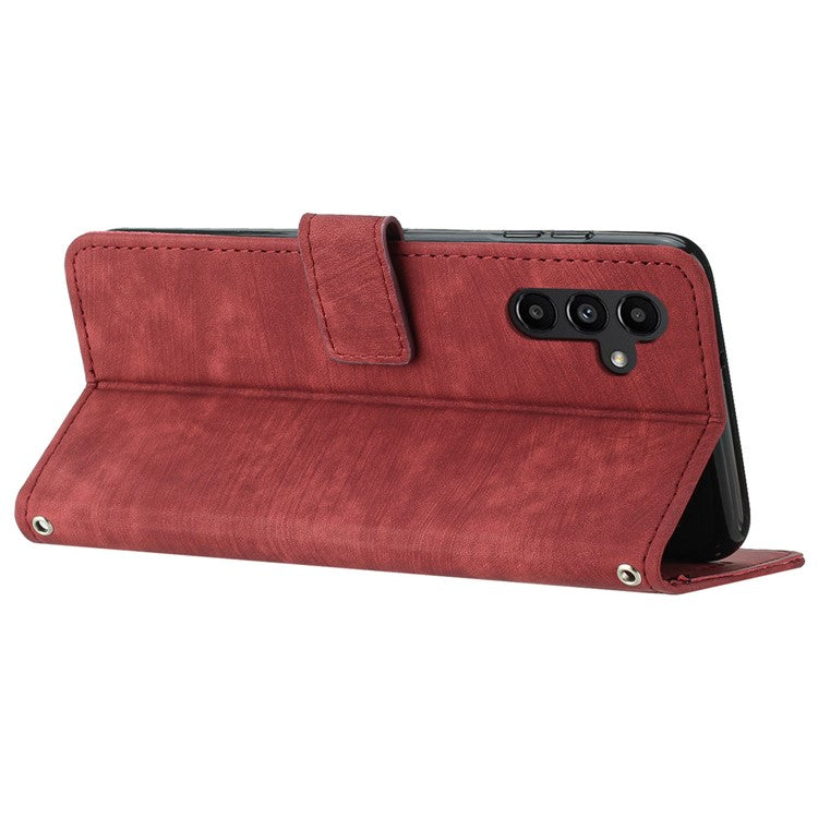 PU Leather Phone Case for Samsung Galaxy M15 5G / F15 5G Imprinted Lines Stand Wallet Phone Cover - Red