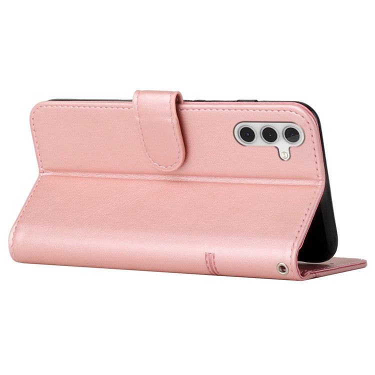 For Samsung Galaxy M15 5G / F15 5G Anti-Scratch PU Leather Phone Case Stand Cell Phone Cover - Rose Gold