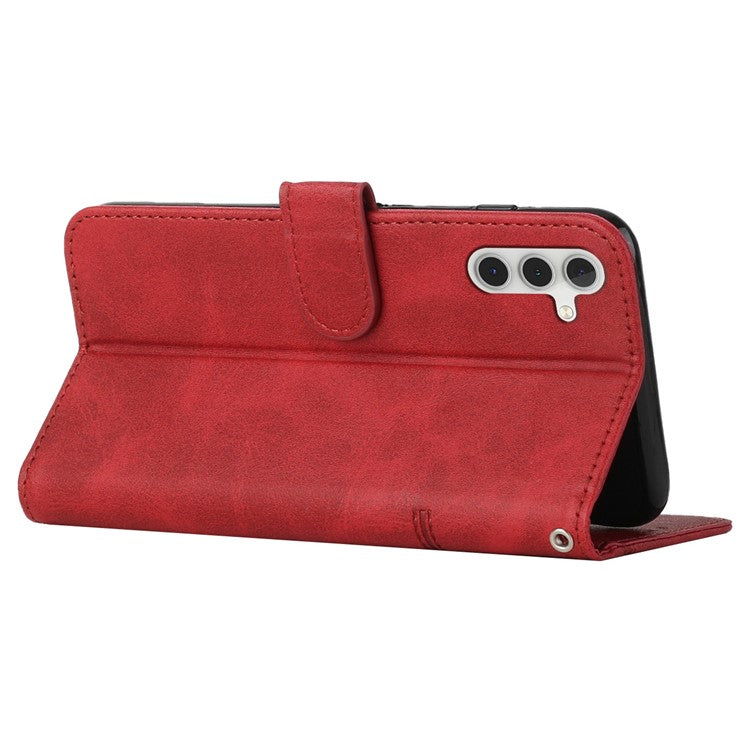 For Samsung Galaxy M15 5G / F15 5G Anti-Scratch PU Leather Phone Case Stand Cell Phone Cover - Red