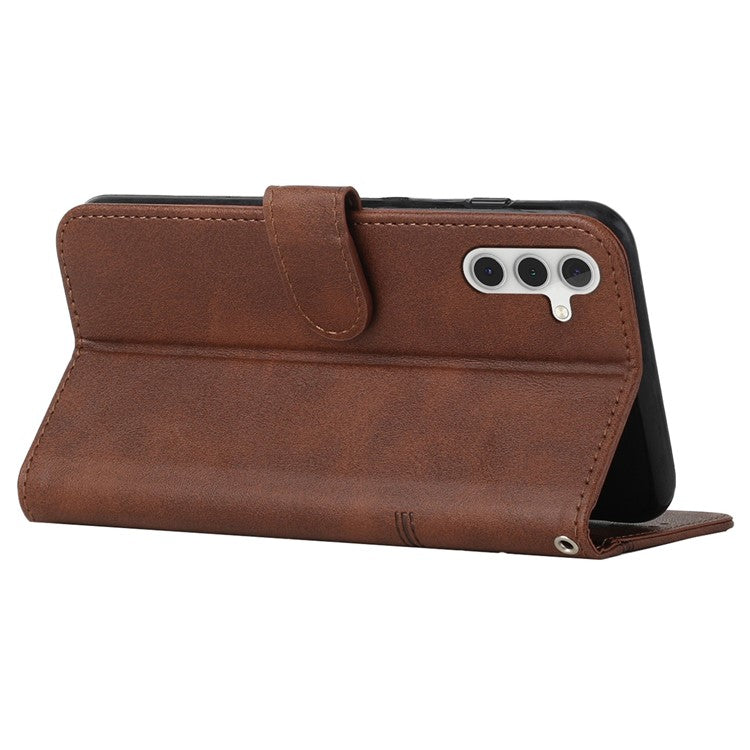 For Samsung Galaxy M15 5G / F15 5G Anti-Scratch PU Leather Phone Case Stand Cell Phone Cover - Brown
