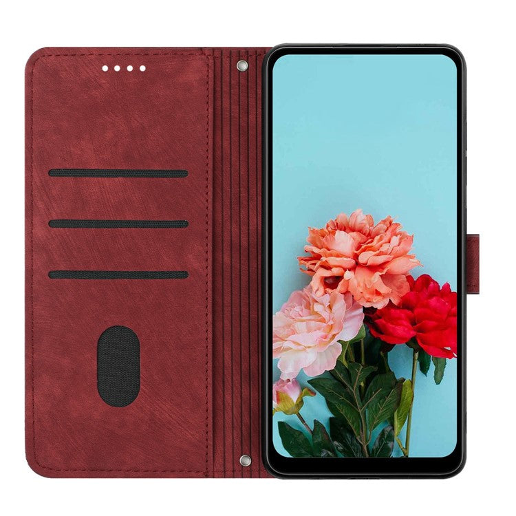 For OnePlus Nord N30 SE 5G / Oppo A79 5G / A2 5G Phone Case Lines Imprint PU Leather Wallet Cover - Red