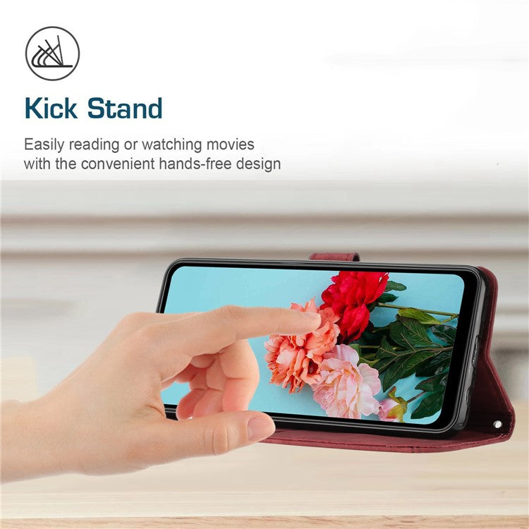 For OnePlus Nord N30 SE 5G / Oppo A79 5G / A2 5G Phone Case Lines Imprint PU Leather Wallet Cover - Red