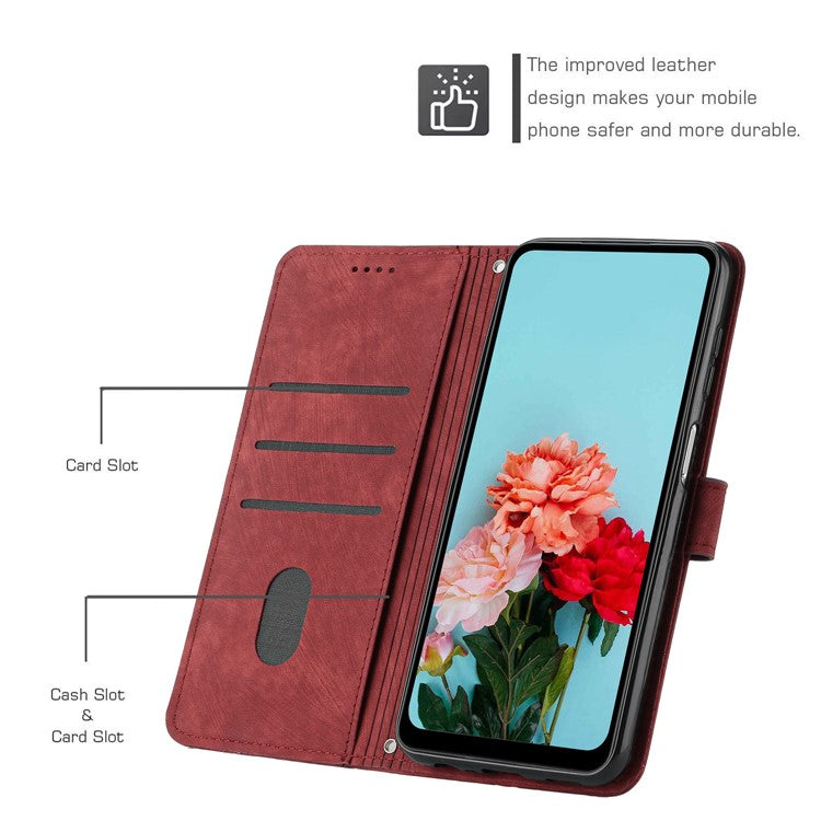 For OnePlus Nord N30 SE 5G / Oppo A79 5G / A2 5G Phone Case Lines Imprint PU Leather Wallet Cover - Red