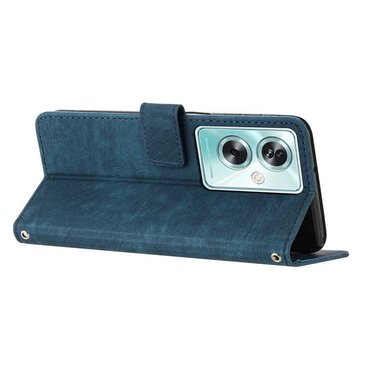 For OnePlus Nord N30 SE 5G / Oppo A79 5G / A2 5G Phone Case Lines Imprint PU Leather Wallet Cover - Sapphire