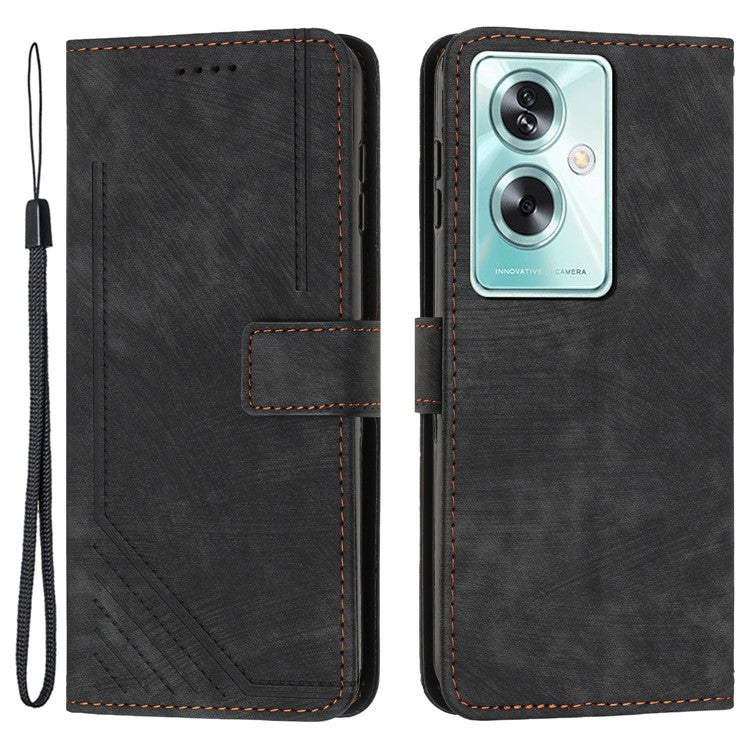 For OnePlus Nord N30 SE 5G / Oppo A79 5G / A2 5G Phone Case Lines Imprint PU Leather Wallet Cover - Black