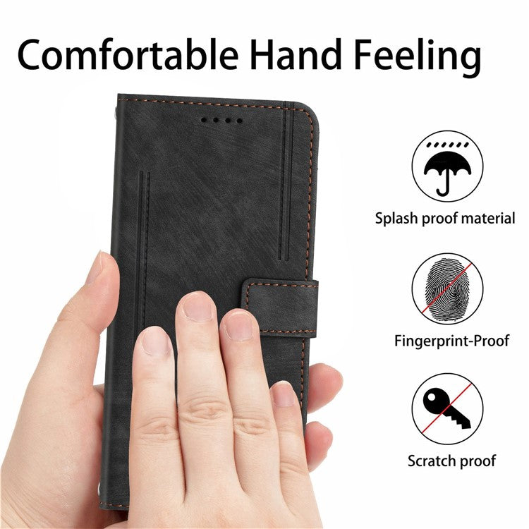 For OnePlus Nord N30 SE 5G / Oppo A79 5G / A2 5G Phone Case Lines Imprint PU Leather Wallet Cover - Black