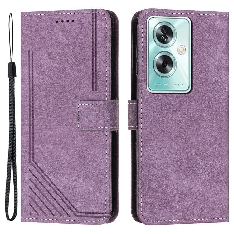 For OnePlus Nord N30 SE 5G / Oppo A79 5G / A2 5G Phone Case Lines Imprint PU Leather Wallet Cover - Purple