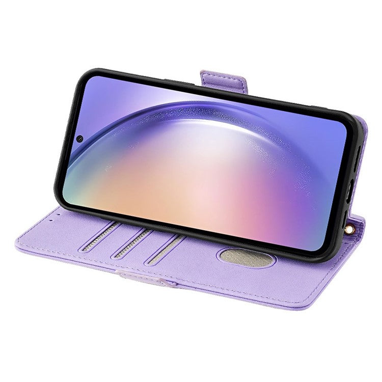 For Samsung Galaxy M15 5G Wallet Case Crossbody RFID Blocking PU Leather Phone Cover - Purple