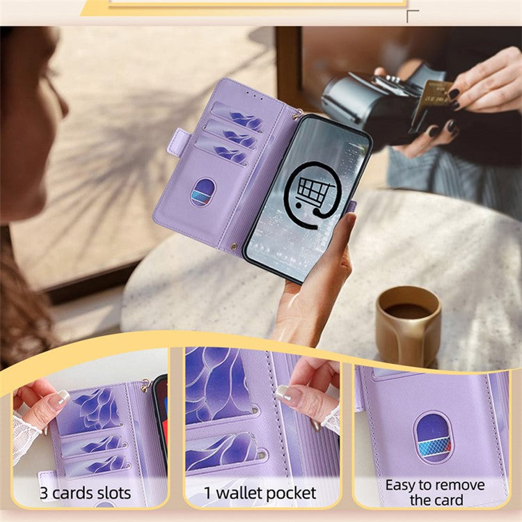 For Samsung Galaxy M15 5G Wallet Case Crossbody RFID Blocking PU Leather Phone Cover - Purple